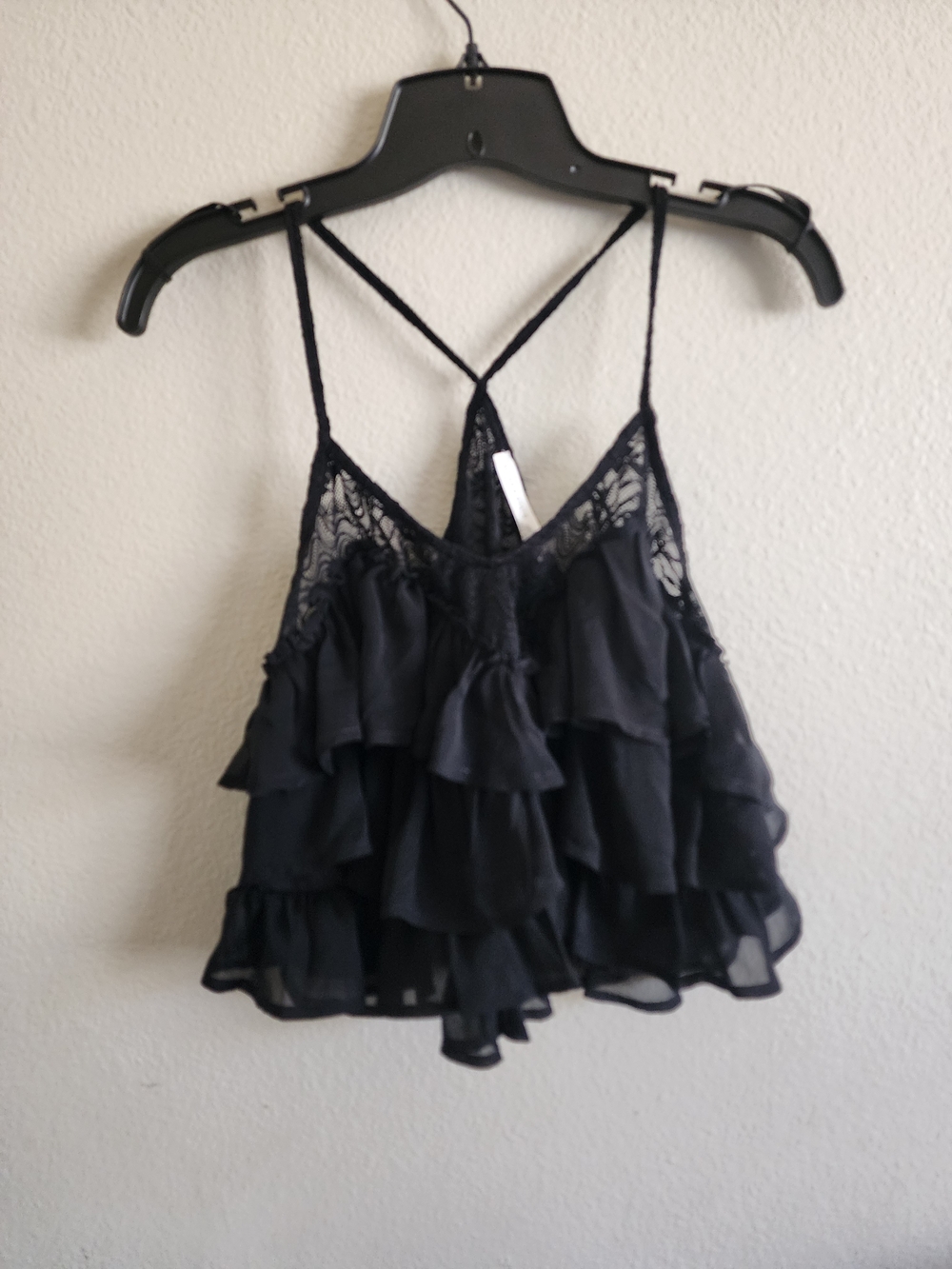 Altar'd State Black Ruffled Lace Chiffon Cami